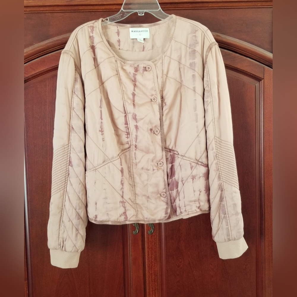 Marrakech Anthropologie Pink Quilted Tie Dyed Jacket Size XL